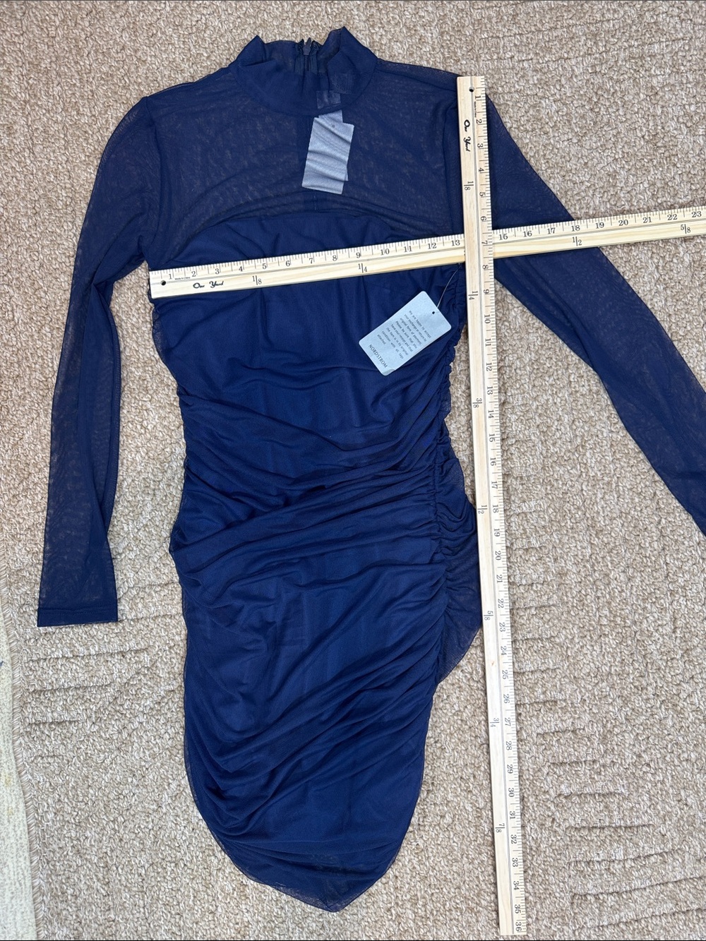 💙 NWT Love X Design Navy Mesh Ruched Mock-Neck Mini Dress | Size S